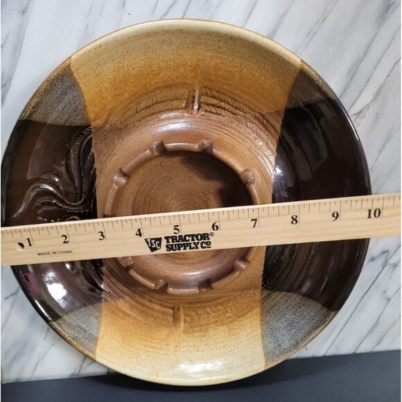 Mid Century Pottery Craft Stoneware Large Round Ashtray USA 10" Maxwell Brown - Picture 6 of 8